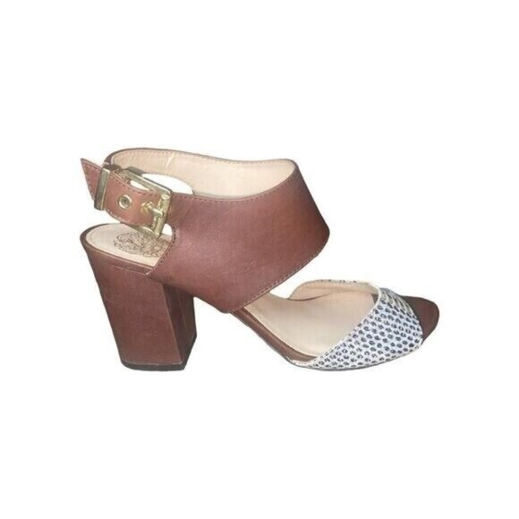 Vince Camuto Warma Snakeskin & Leather Size 5.5 Ankle Strap Block Heeled Sandal - Picture 4 of 11